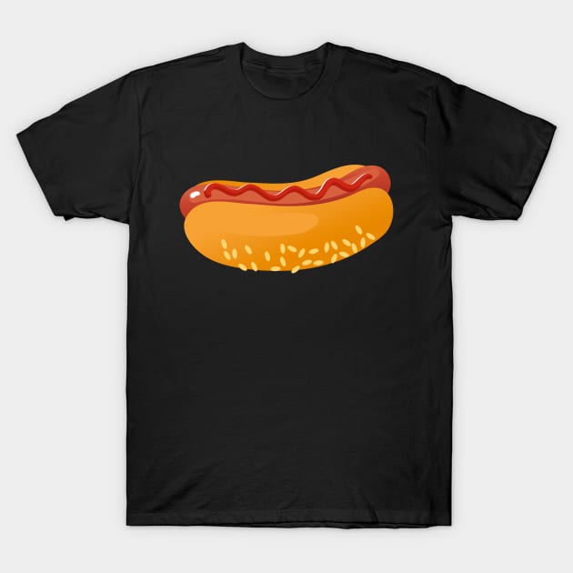 Hot Dog On A Bun Funny Catoon Hotdog Food Lover T-Shirt by Illustradise